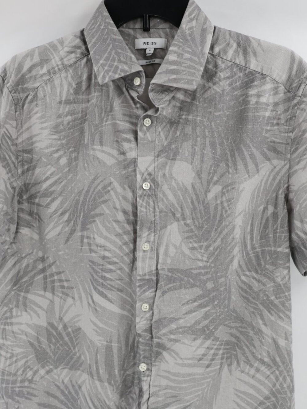 Reiss Shirt men large slim fit cotton linen Floral Button Up short sleeve casual - Picture 3 of 11